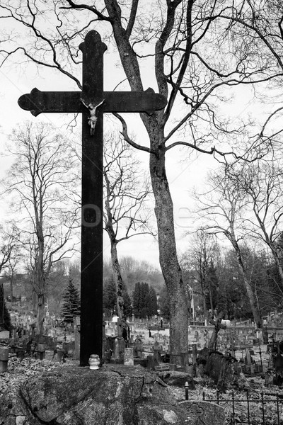 Big cross in the catholic cemetery of Rasos in Vilnius, Lithuania Stock photo © Taigi