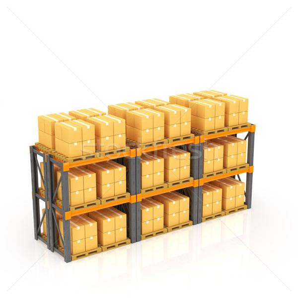 Warehouse with stacked boxes on pallets Stock photo © taiyaki999