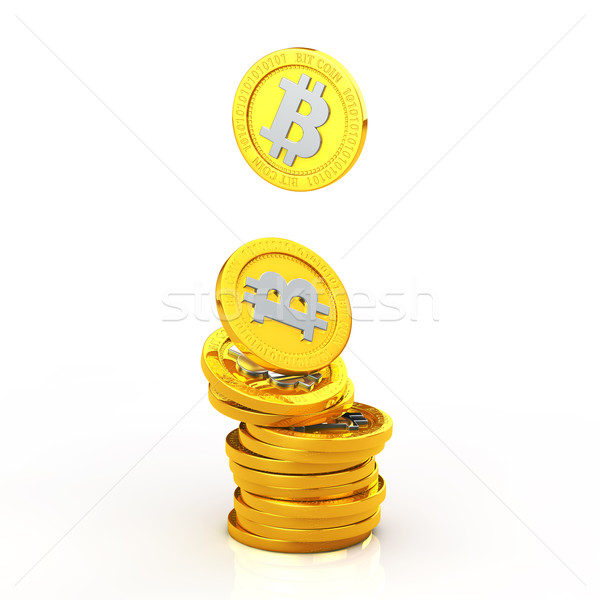 Bit érme fehér érmék egymásra pakolva pénz Stock fotó © taiyaki999