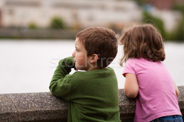 Bruder Schwester cute wenig schauen Fluss Stock foto © Talanis