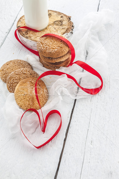 Cookies lait bouteille blanche bois coeur [[stock_photo]] © TanaCh