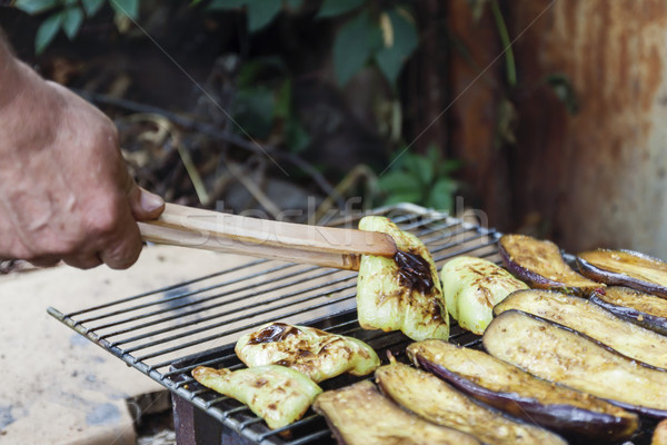 Assorted grilled vegetables.Chef cooking vegetables.top view clo Stock photo © TanaCh