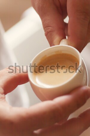 Close up view of the hand of a man working in a coffee house pre Stock photo © TanaCh