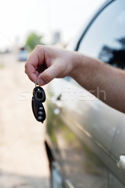 Main touches voiture homme heureux fond [[stock_photo]] © TanaCh