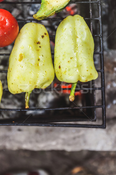 Assorted grilled vegetables.Chef cooking vegetables.top view clo Stock photo © TanaCh