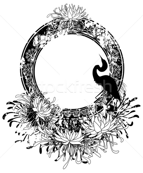 Stock photo: frame with chrysanthemum and heron