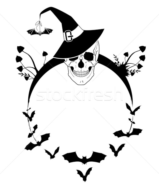 Halloween illustration with skull and bats Stock photo © tanais