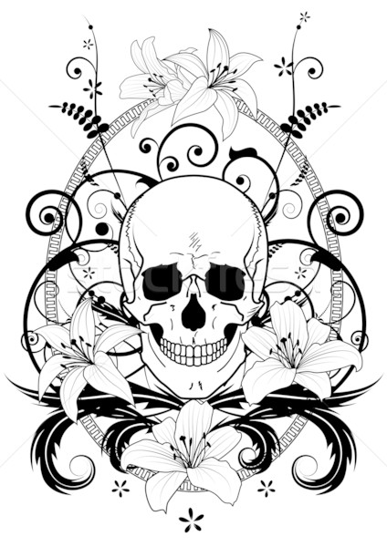 череп Лилия черно белые цветами дизайна фон Сток-фото © tanais