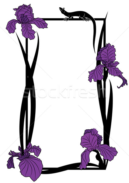 Stockfoto: Vector · frame · hagedis · bloemen · iris · natuur