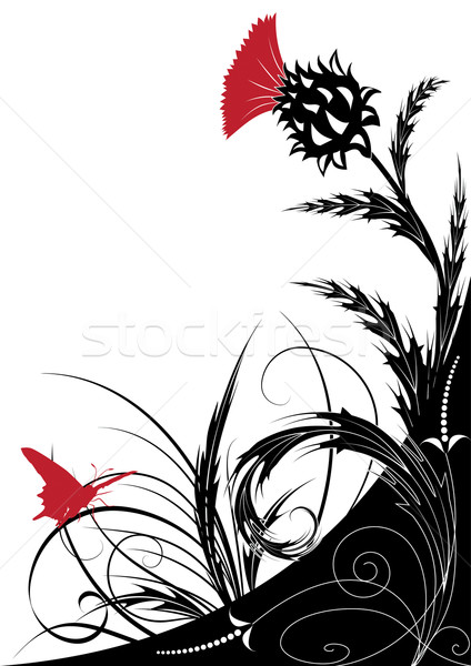 Floral Schmetterling schwarz Anlage weiß Muster Stock foto © tanais