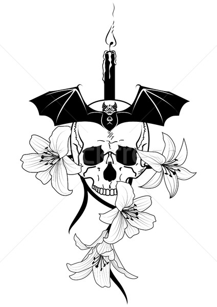 candle, skull and lily Stock photo © tanais
