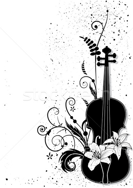 Сток-фото: вектора · цветочный · музыкальный · скрипки · черно · белые · цветами