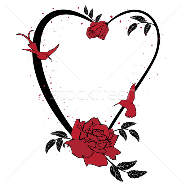 valentine  frame with roses and hummingbird Stock photo © tanais