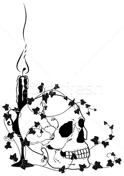Lumânare craniu iederă negru alb incendiu abstract Imagine de stoc © tanais