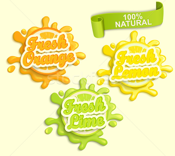 Set of Lemon, orange, lime juece labels splash. Stock photo © tandaV