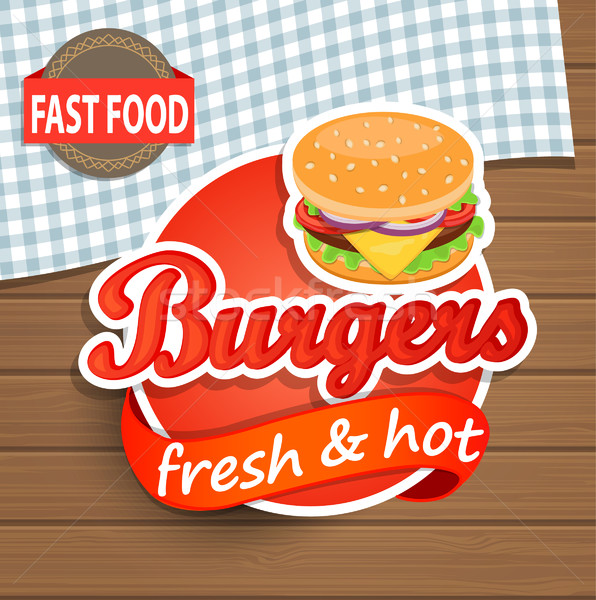 Burgers Label on the wood background. Stock photo © tandaV