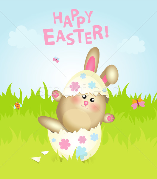 Pasqua biglietto d'auguri coniglio pasquale uovo campo ampia Foto d'archivio © tandaV