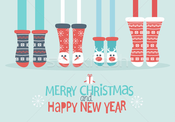 Familie voeten christmas sokken winter vakantie Stockfoto © tandaV