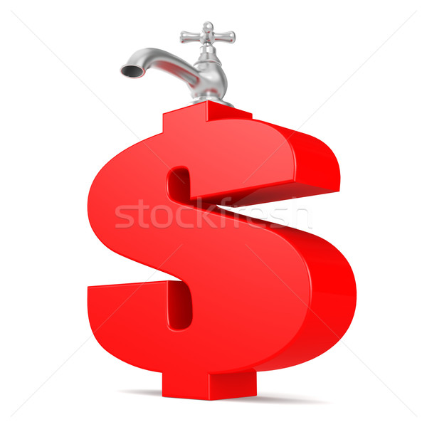 Vízcsap piros dollárjel víz fém pénzügy Stock fotó © tang90246