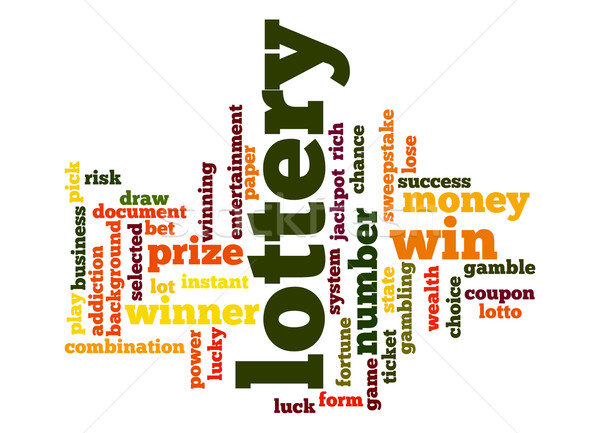 Loteria nuvem da palavra dinheiro papel sucesso bilhete Foto stock © tang90246