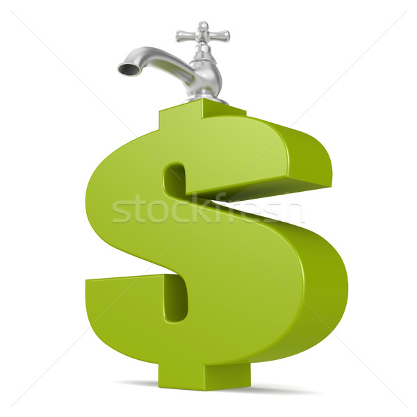 Wasserhahn grünen Dollarzeichen Wasser Metall Finanzierung Stock foto © tang90246
