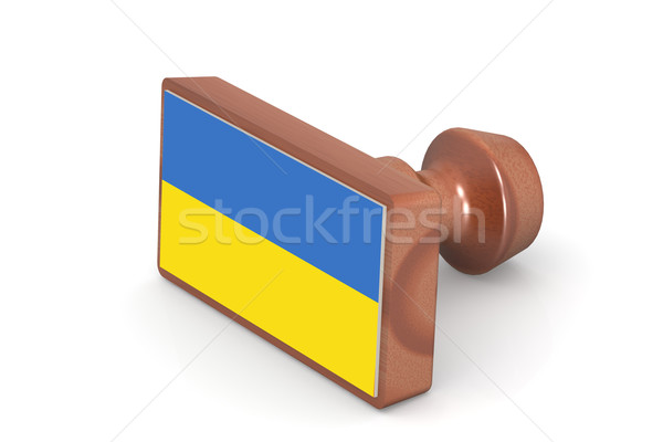 Fából készült bélyeg Ukrajna zászló kép renderelt Stock fotó © tang90246
