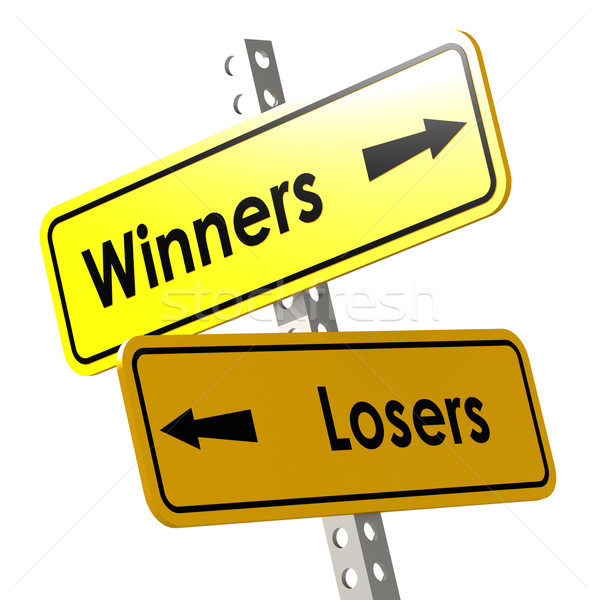 Winnaars Geel verkeersbord afbeelding gerenderd Stockfoto © tang90246