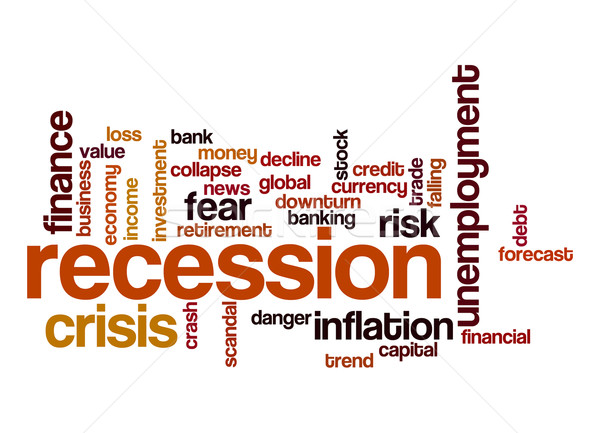 Foto stock: Recessão · nuvem · da · palavra · financiar · banco · europa · estoque
