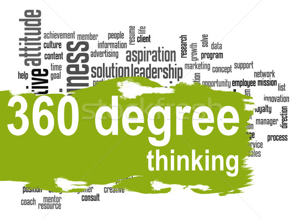 360 Degree Thinking word cloud with green banner Stock photo © tang90246