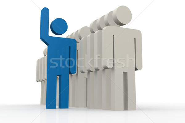 Blue man stand out of a line of queue Stock photo © tang90246
