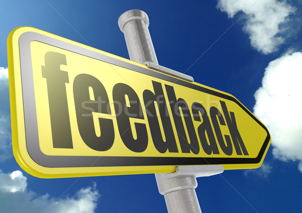 Yellow road sign with feedback word under blue sky Stock photo © tang90246