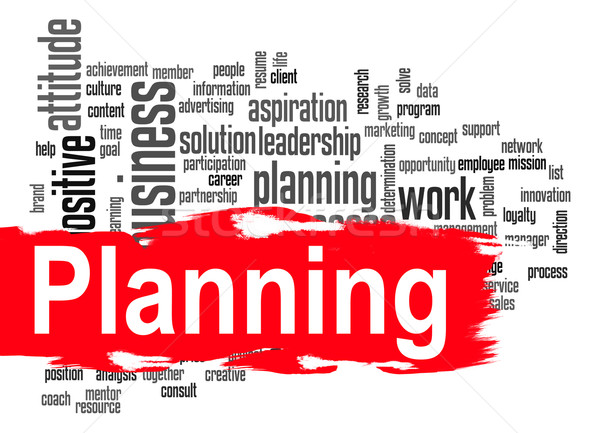 Planning word cloud with red banner Stock photo © tang90246