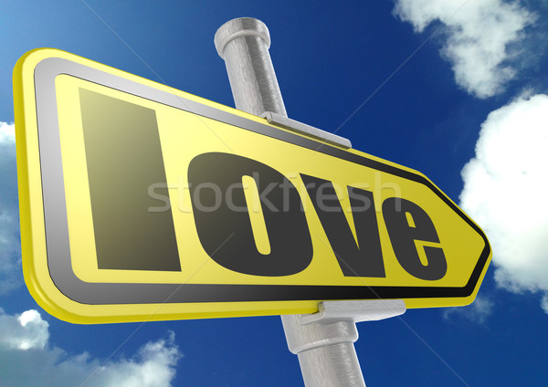 Stock photo: Yellow road sign with love word under blue sky