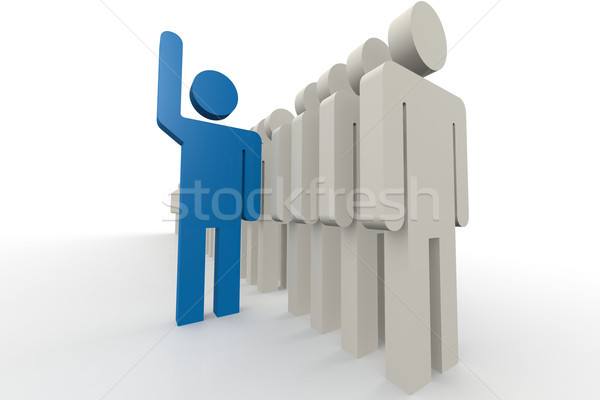 Blue man stand out of a line of queue Stock photo © tang90246