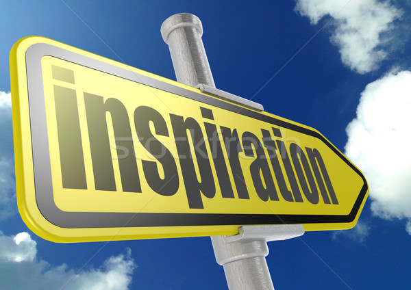 Yellow road sign with inspiration word under blue sky Stock photo © tang90246