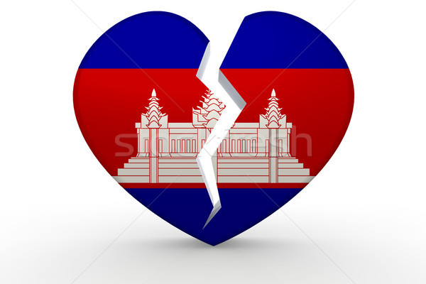 Broken white heart shape with Cambodia flag Stock photo © tang90246
