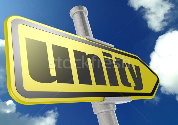 Yellow road sign with unity word under blue sky Stock photo © tang90246