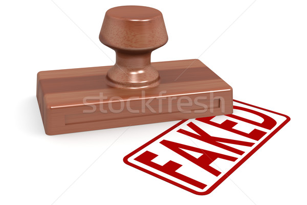 Wooden stamp faked with red text Stock photo © tang90246