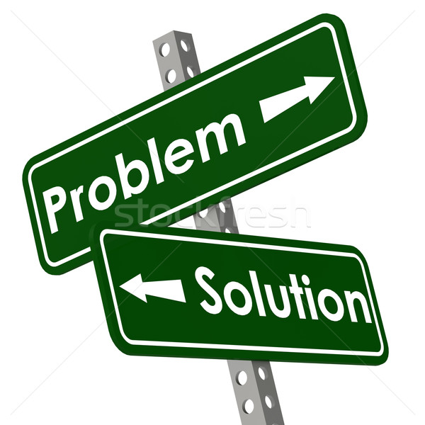 Problem and solution road sign in green color Stock photo © tang90246