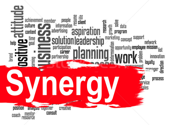 Synergy word cloud with red banner Stock photo © tang90246