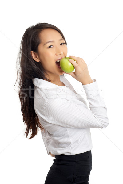 Asya iş kadını ısırmak elma resmi yeşil Stok fotoğraf © tangducminh