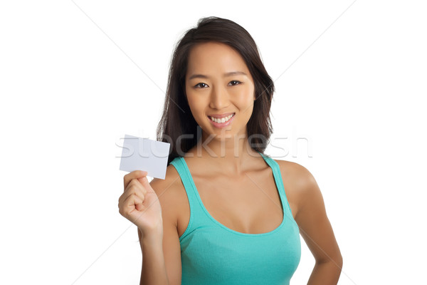 Genç Asya kız boş kağıt kartvizit Stok fotoğraf © tangducminh