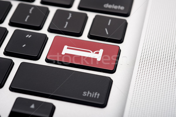 Online hotel foglalás ikon gomb számítógép billentyűzet Stock fotó © tangducminh