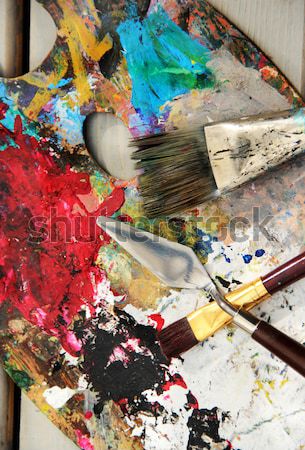Art brushes in the old suitcase Stock photo © tannjuska