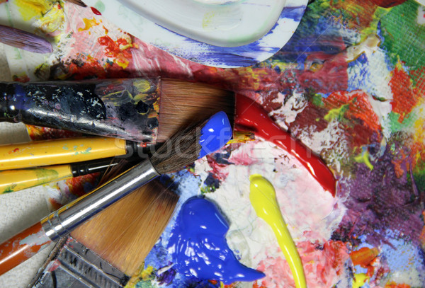 Art palette, paints and paintbrushes  Stock photo © tannjuska