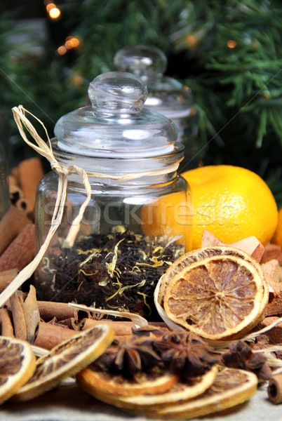 Cinnamon sticks and dry orange Stock photo © tannjuska