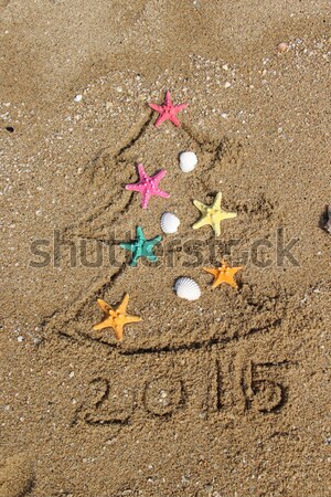 Happy new year plaj kartpostal dekore edilmiş deniz yaz Stok fotoğraf © tannjuska