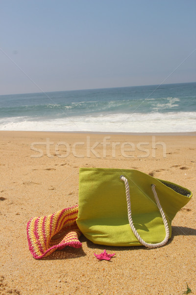 Pink straw striped beach hat and bag Stock photo © tannjuska