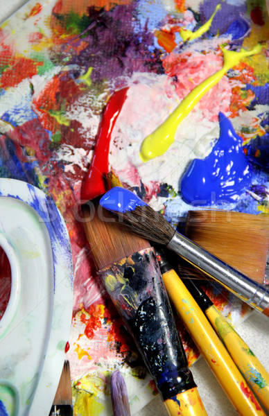 Art palette, paints and paintbrushes  Stock photo © tannjuska