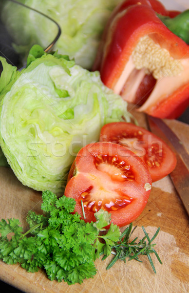 Ingrediënten plantaardige salade mes Stockfoto © tannjuska
